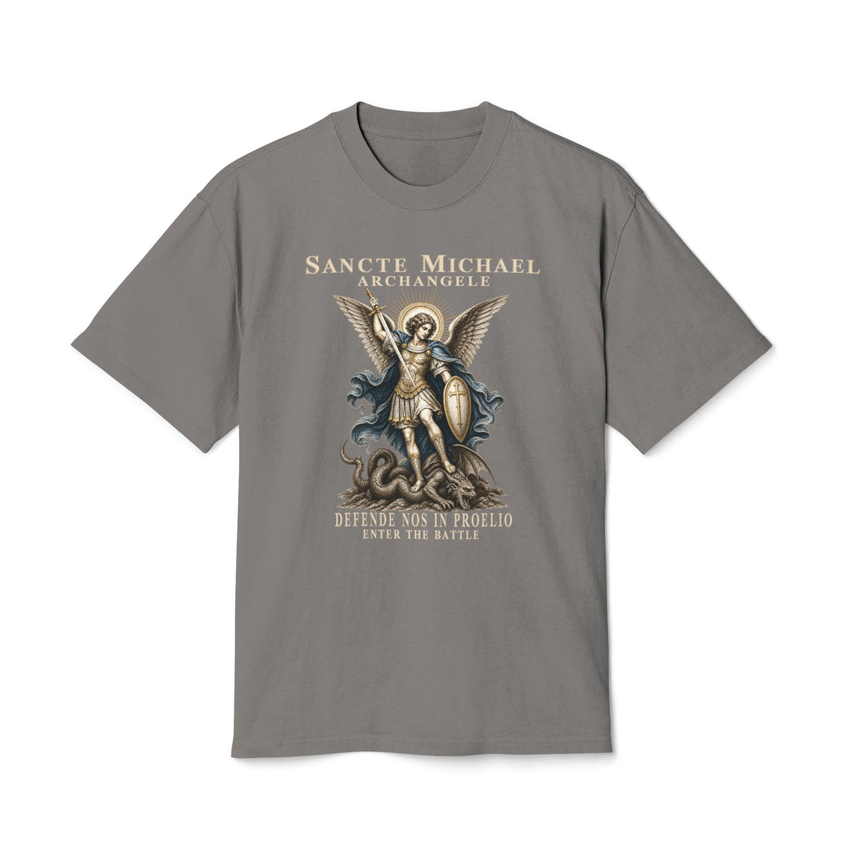 St. Michael Defend Us in Battle Men’s Heavyweight Tee