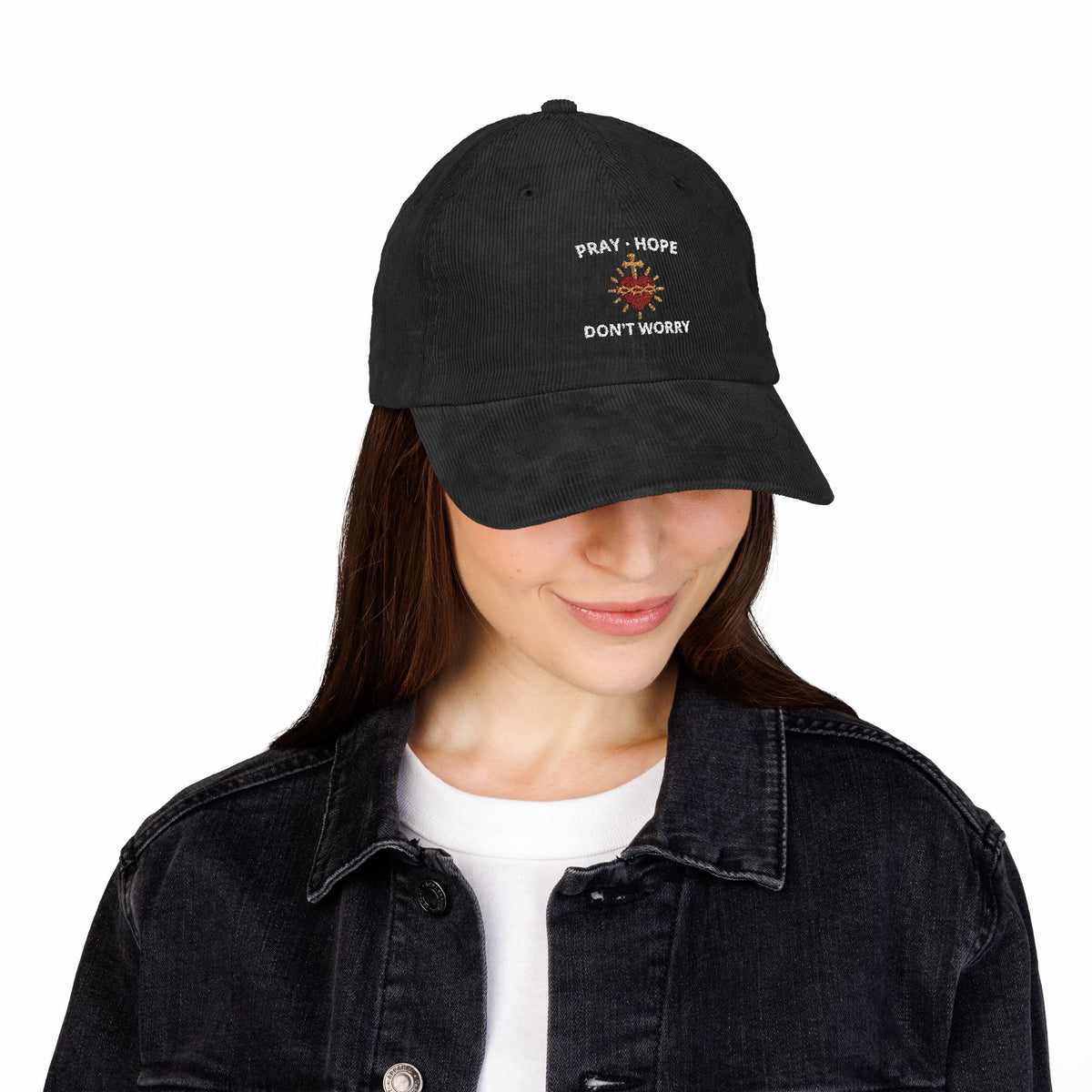 Pray, Hope & Don’t Worry — Padre Pio Embroidered Corduroy Cap
