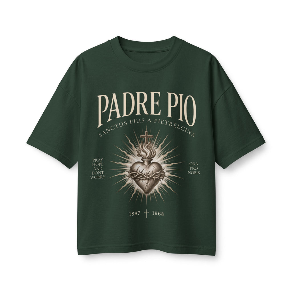 Padre Pio Sacred Heart Women’s Boxy Tee | Pray, Hope & Don’t Worry