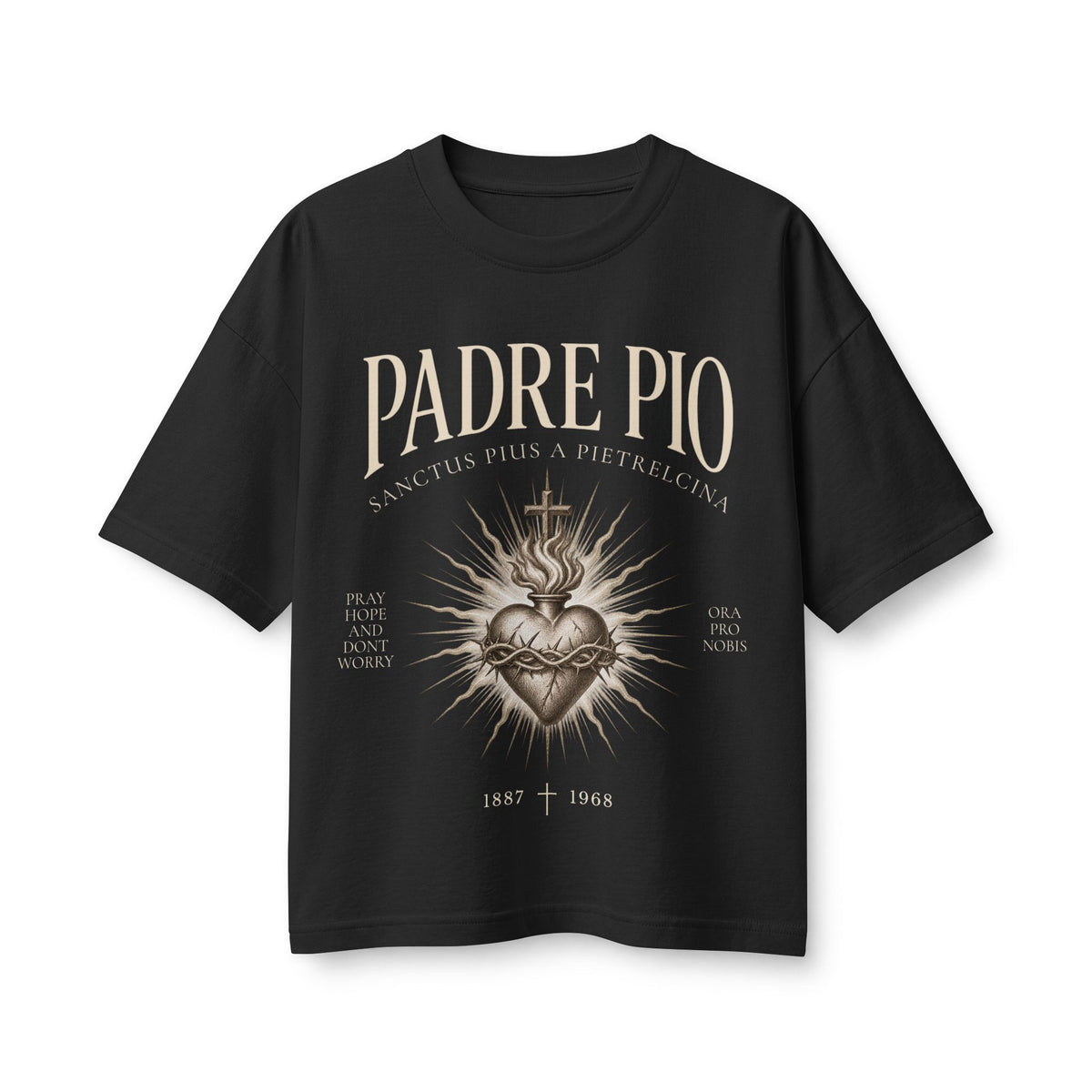 Padre Pio Sacred Heart Women’s Boxy Tee | Pray, Hope & Don’t Worry