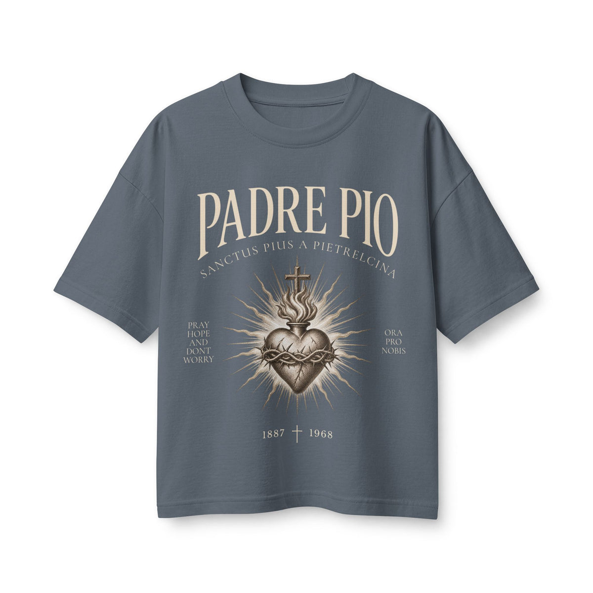 Padre Pio Sacred Heart Women’s Boxy Tee | Pray, Hope & Don’t Worry