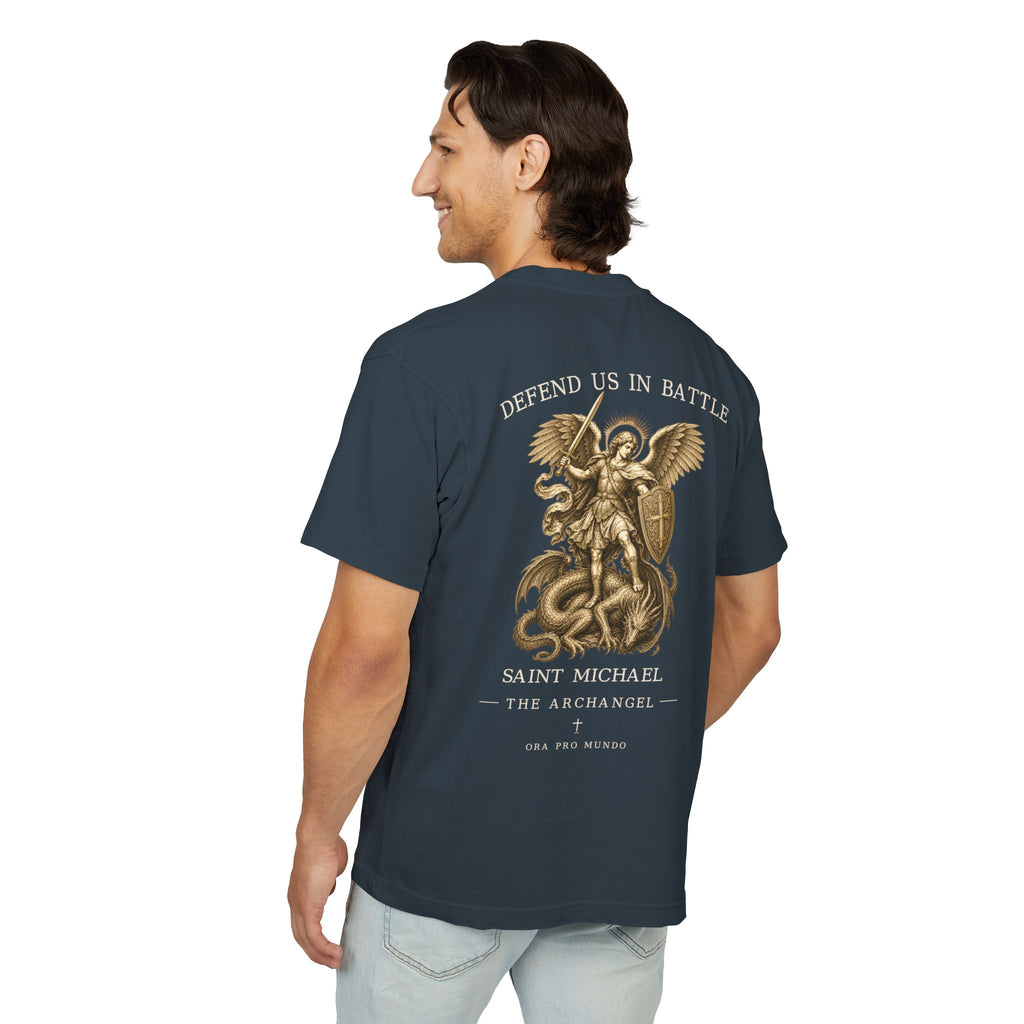 Saint Michael Defend Us in Battle Oversized Heavyweight Tee