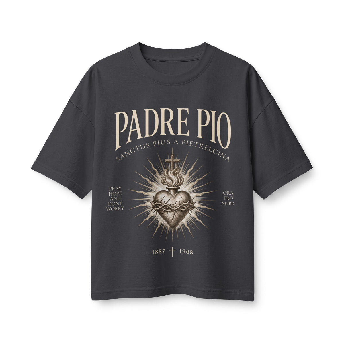 Padre Pio Sacred Heart Women’s Boxy Tee | Pray, Hope & Don’t Worry