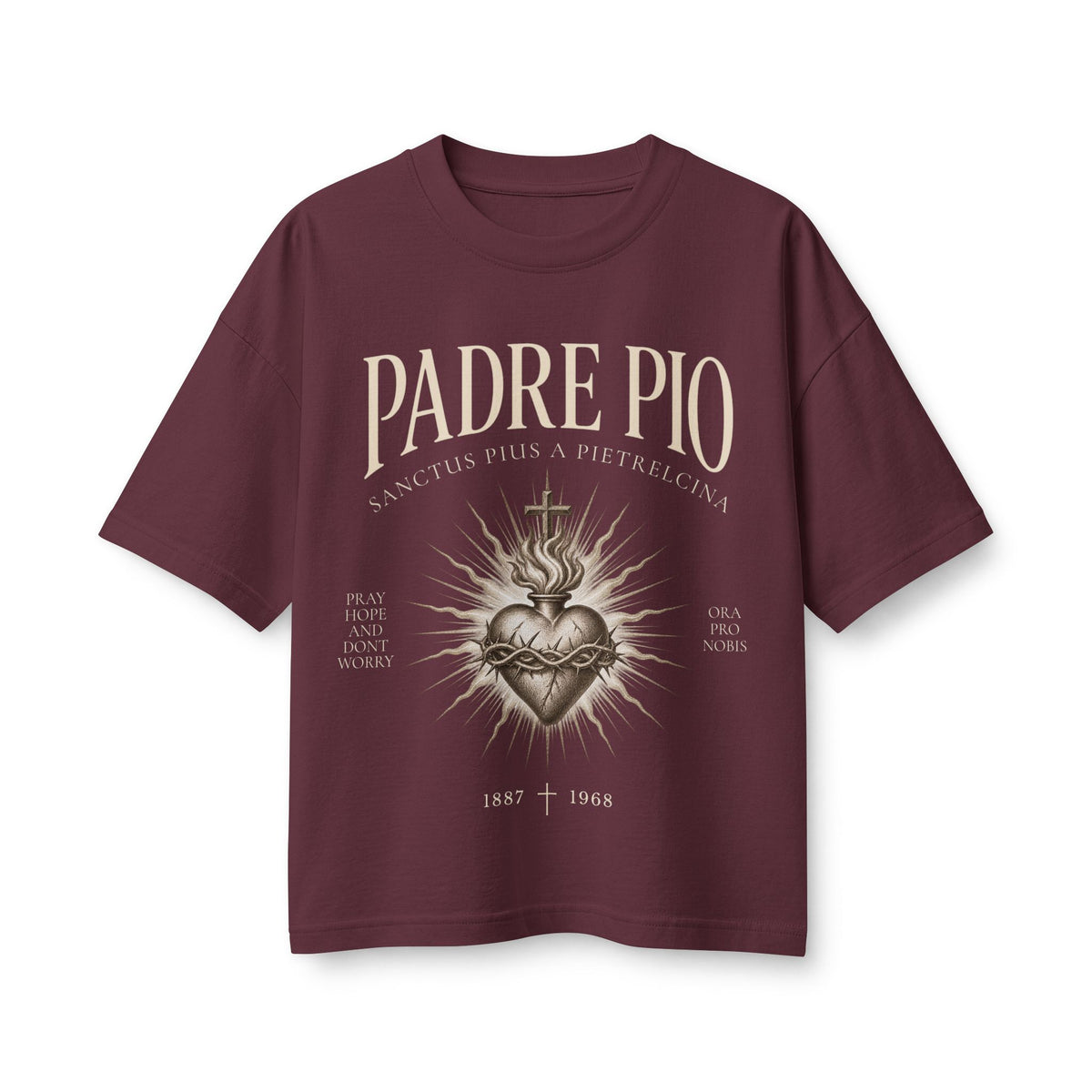 Padre Pio Sacred Heart Women’s Boxy Tee | Pray, Hope & Don’t Worry