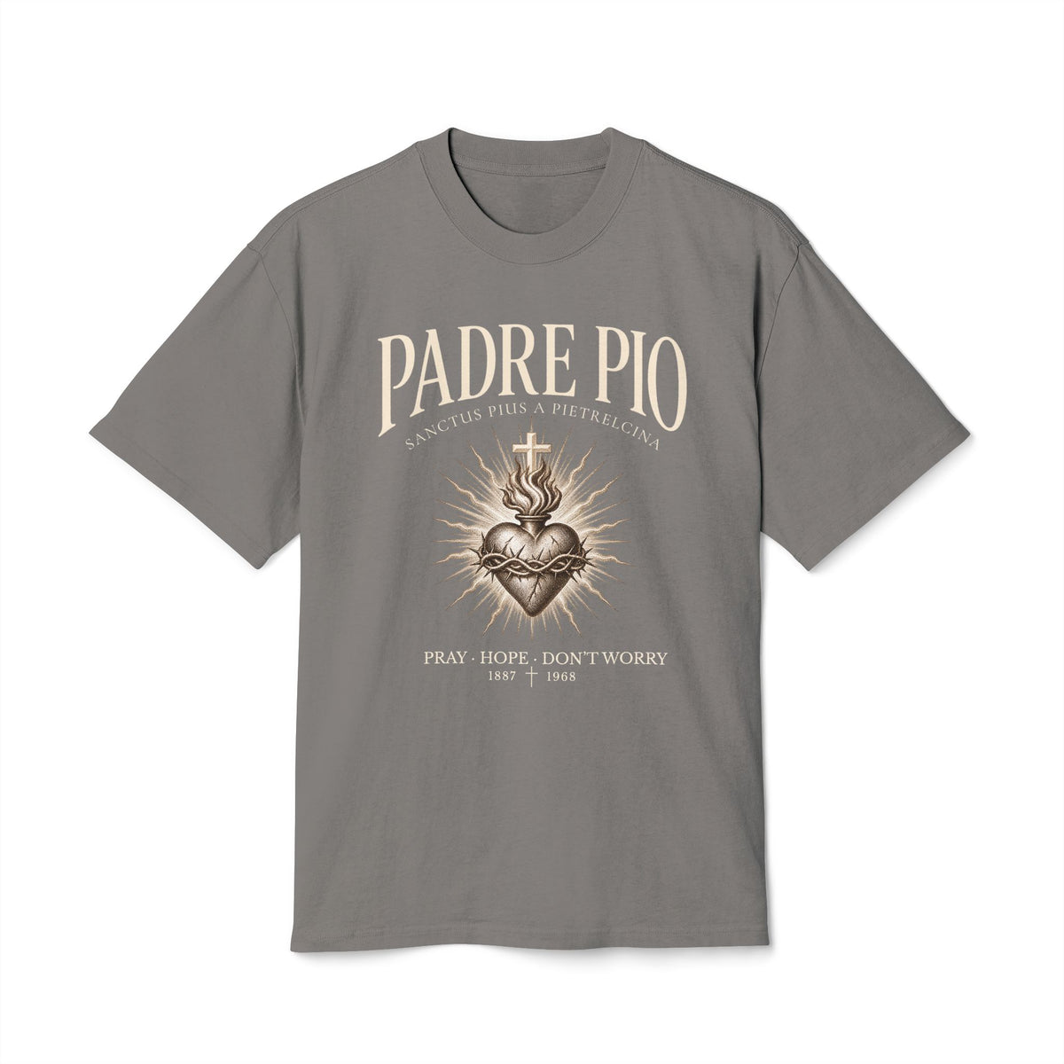 Padre Pio · Pray, Hope & Don’t Worry Statement Back Tee