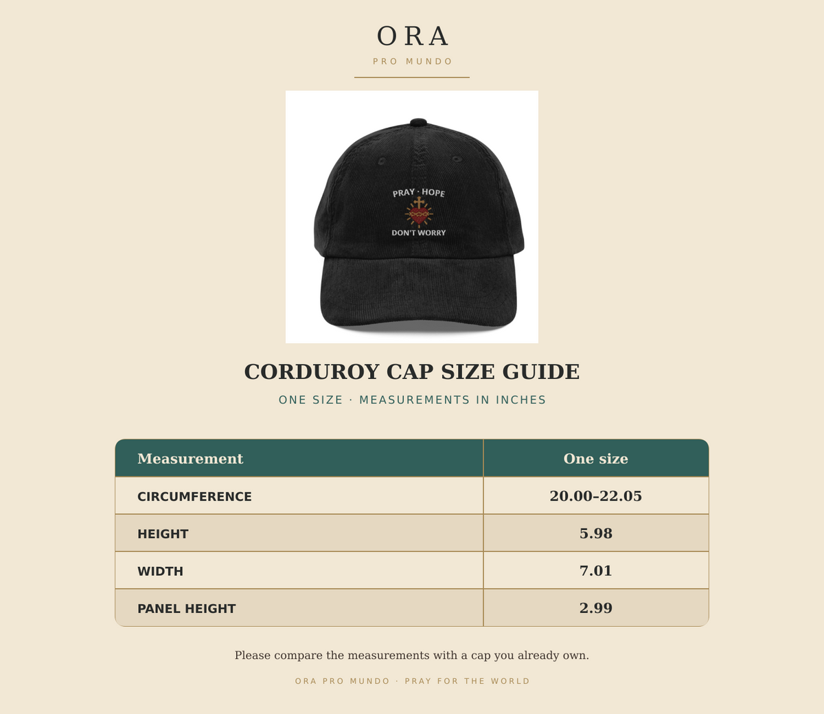 Pray, Hope & Don’t Worry — Padre Pio Embroidered Corduroy Cap