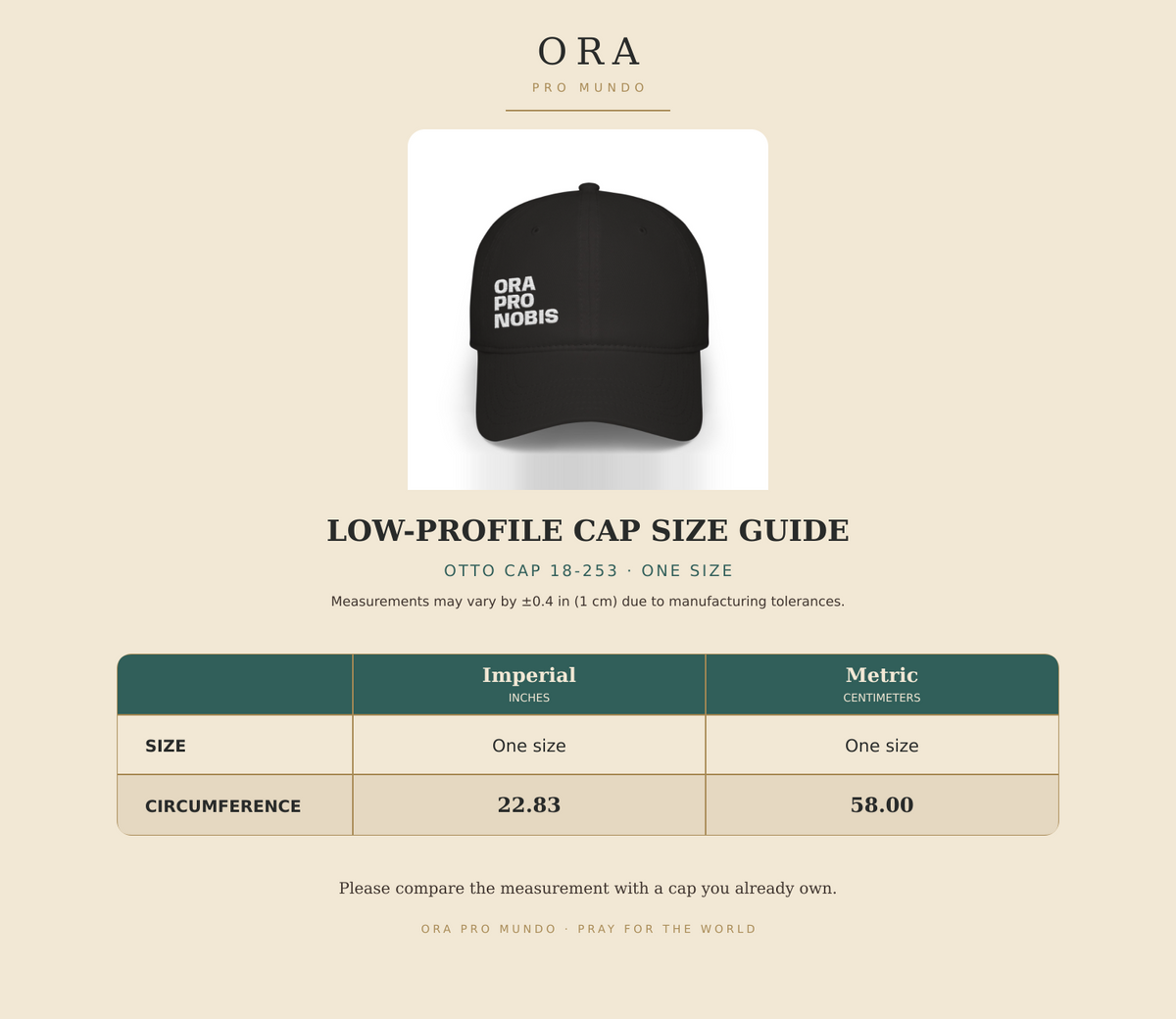 ORA PRO NOBIS — Catholic Embroidered Cap