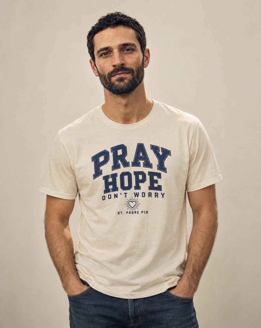 Pray, Hope, Don’t Worry Tee | St. Padre Pio