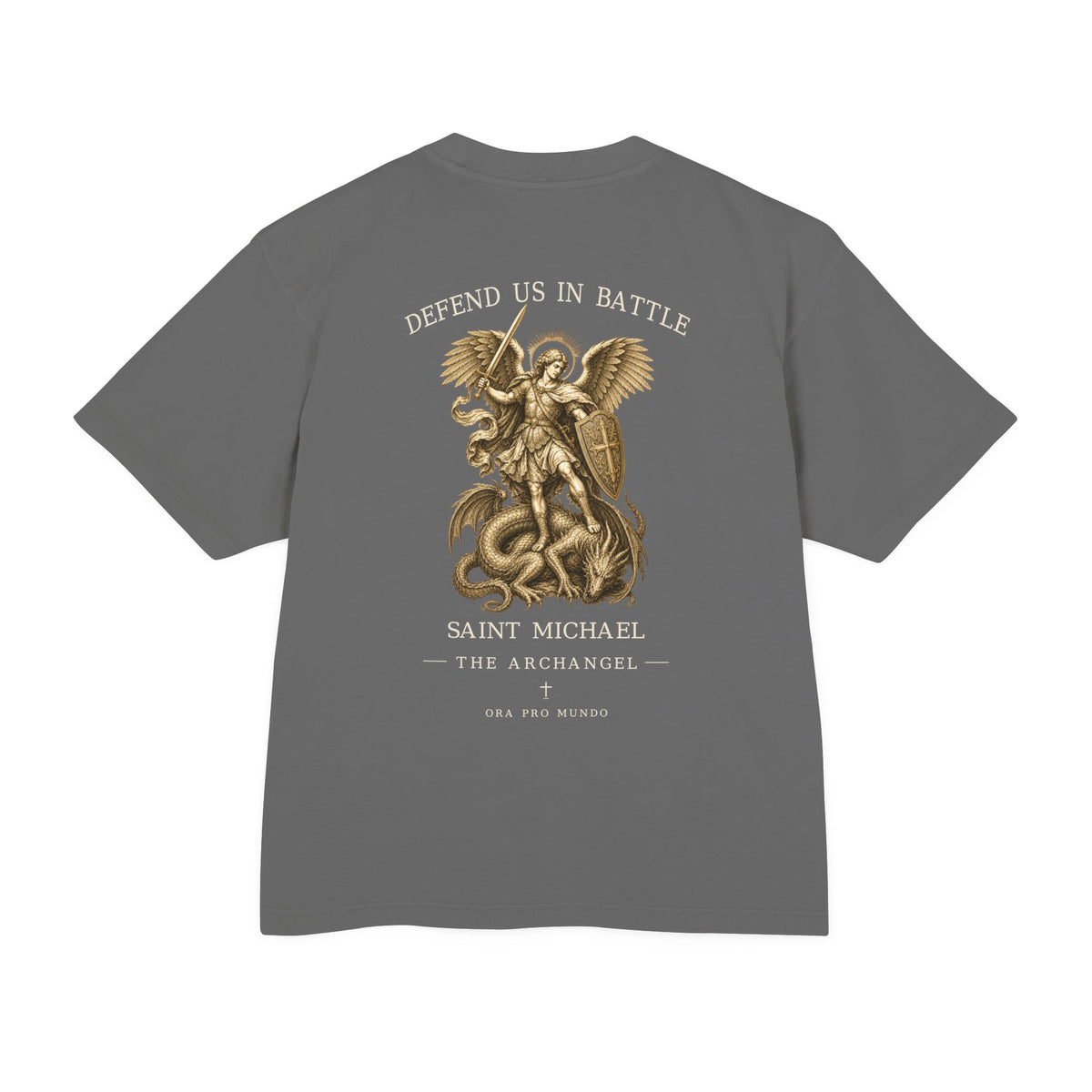 Saint Michael Defend Us in Battle Oversized Heavyweight Tee