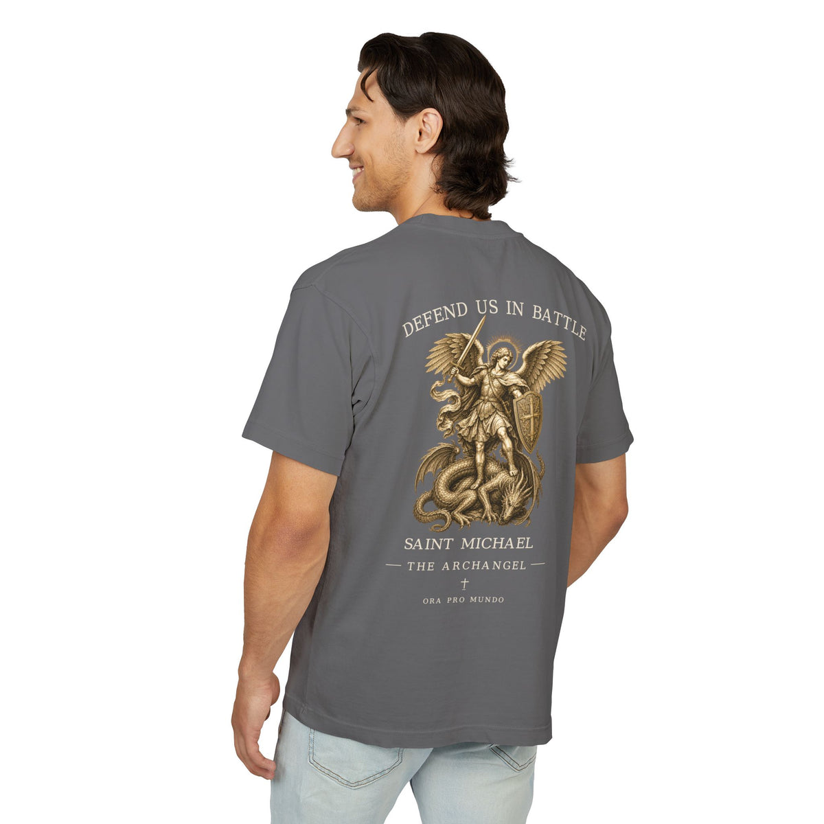 Saint Michael Defend Us in Battle Oversized Heavyweight Tee
