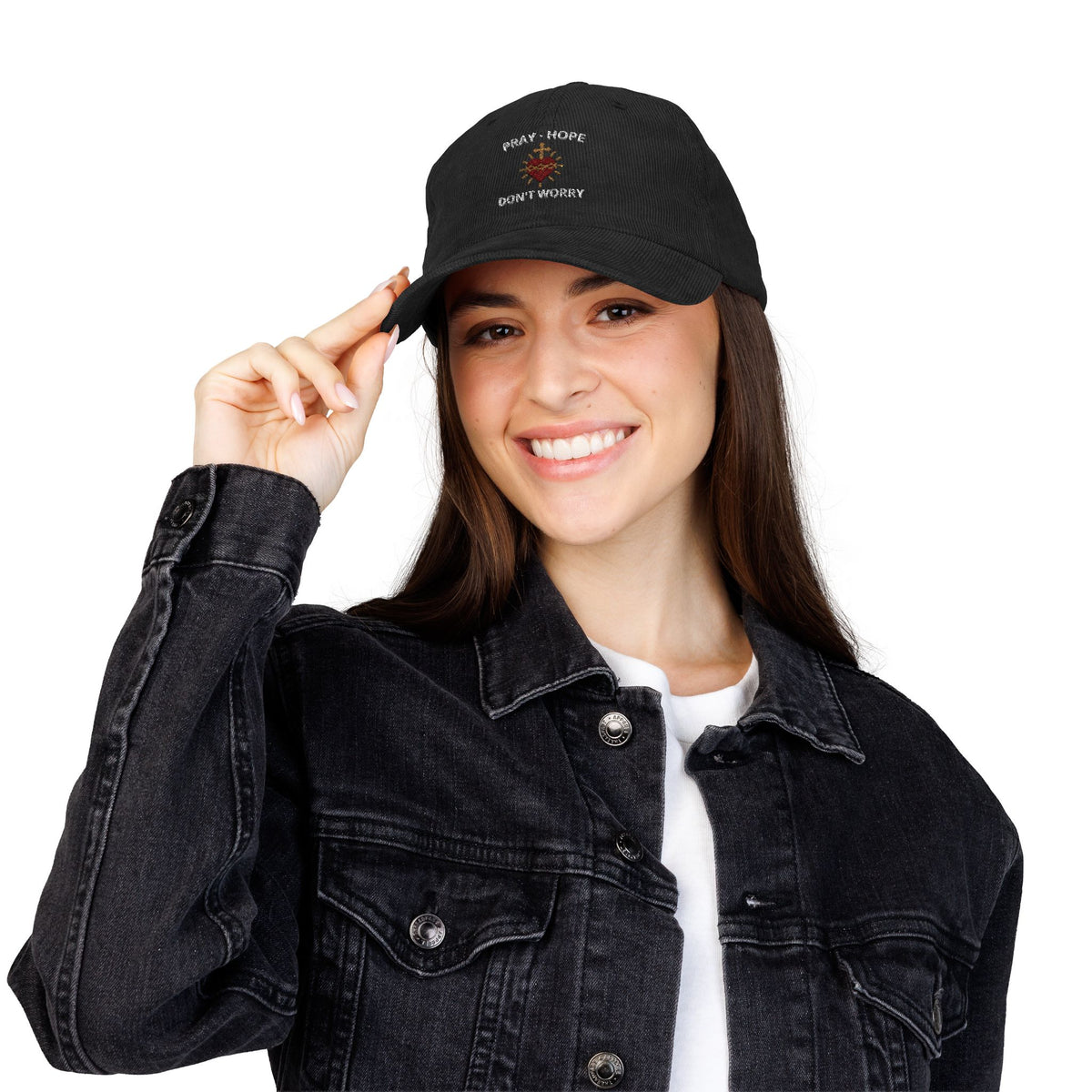 Pray, Hope & Don’t Worry — Padre Pio Embroidered Corduroy Cap