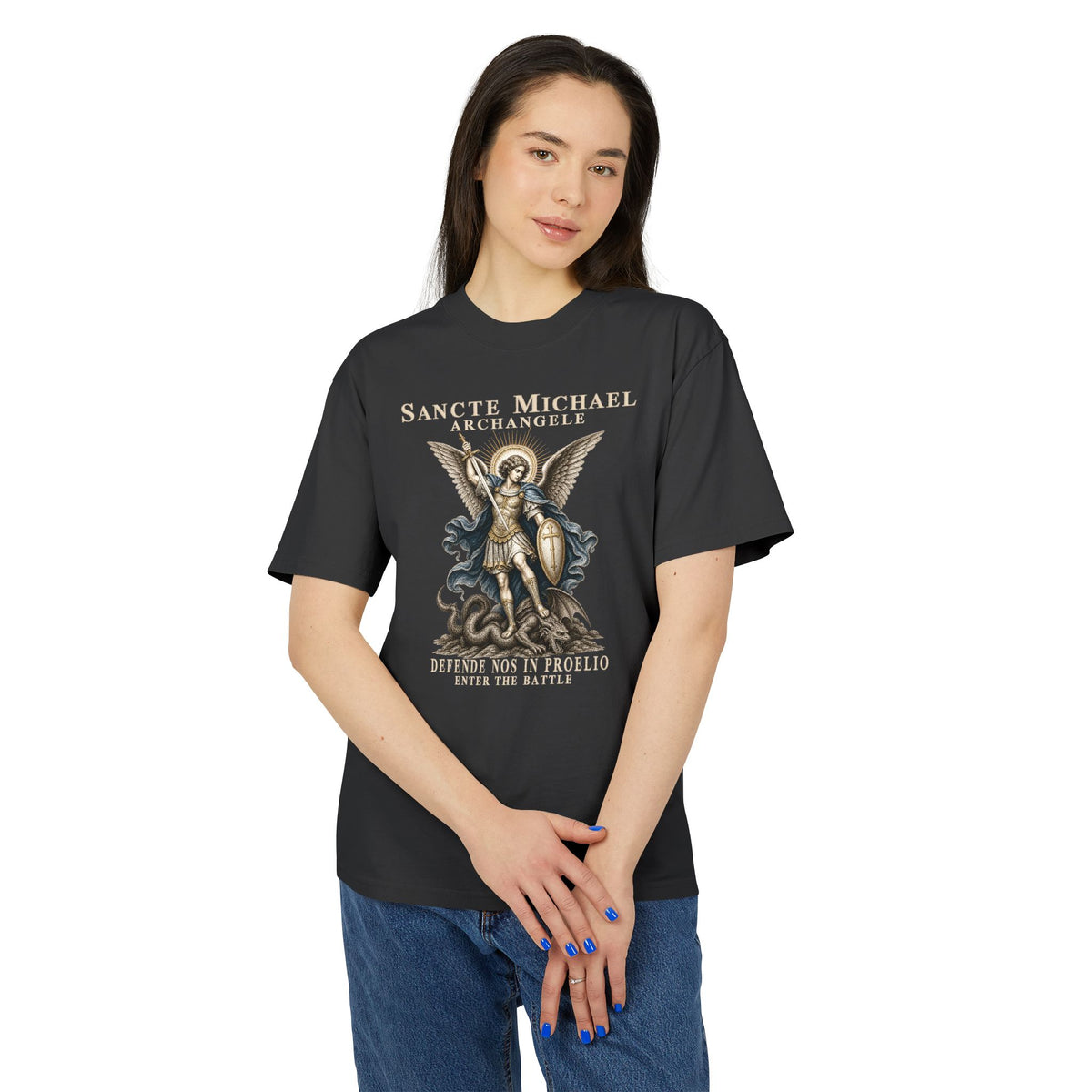 St. Michael Defend Us in Battle Men’s Heavyweight Tee
