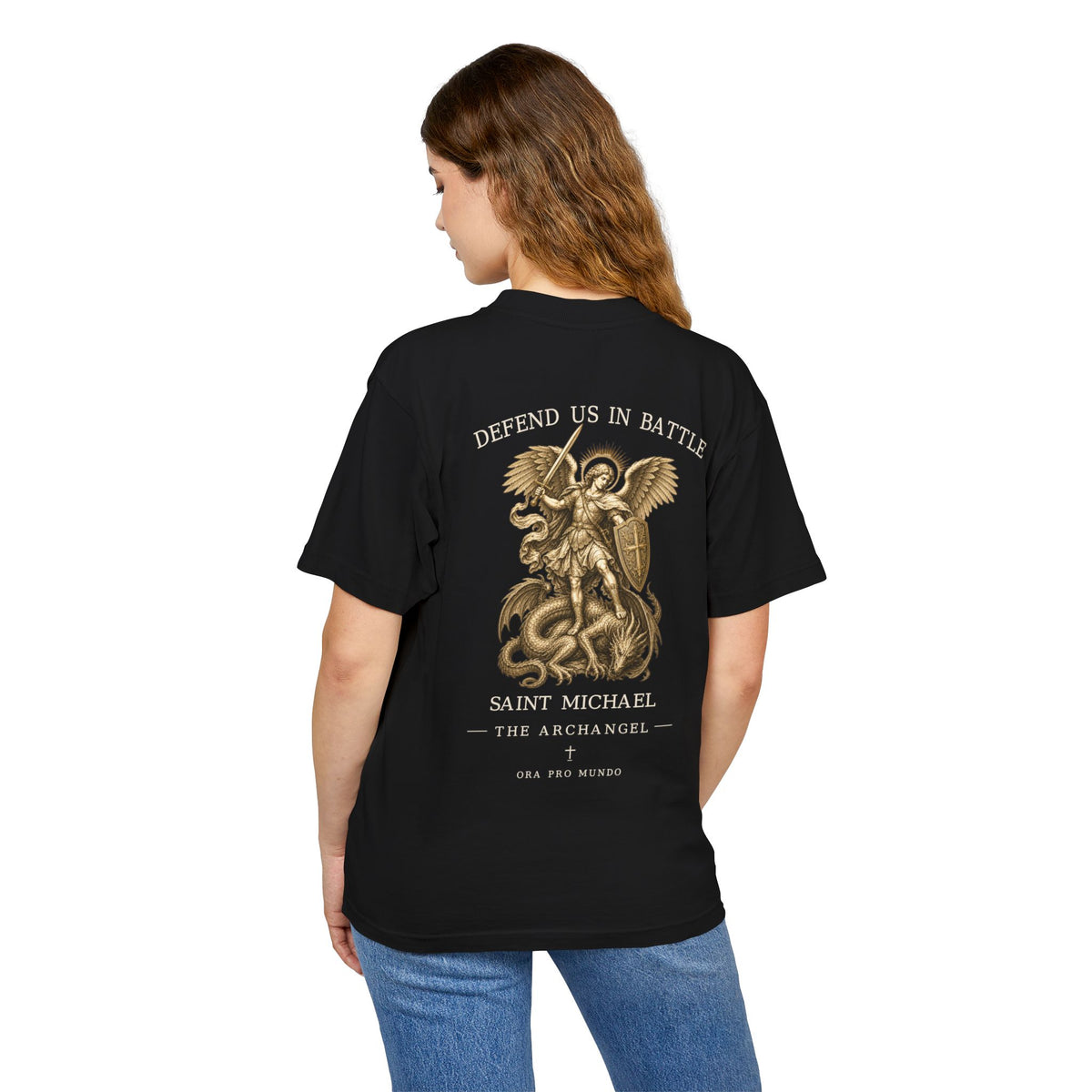 Saint Michael Defend Us in Battle Oversized Heavyweight Tee