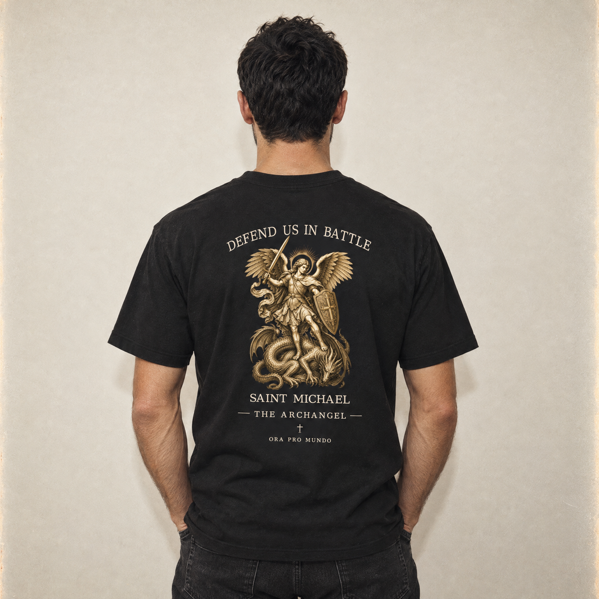 Saint Michael Defend Us in Battle Oversized Heavyweight T-Shirt